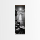 Moonlight Ocean View, Coastal Photography Art, Seascape Print, Framed Canvas Print, Bathroom Wall Art, Neutral Beach Decor