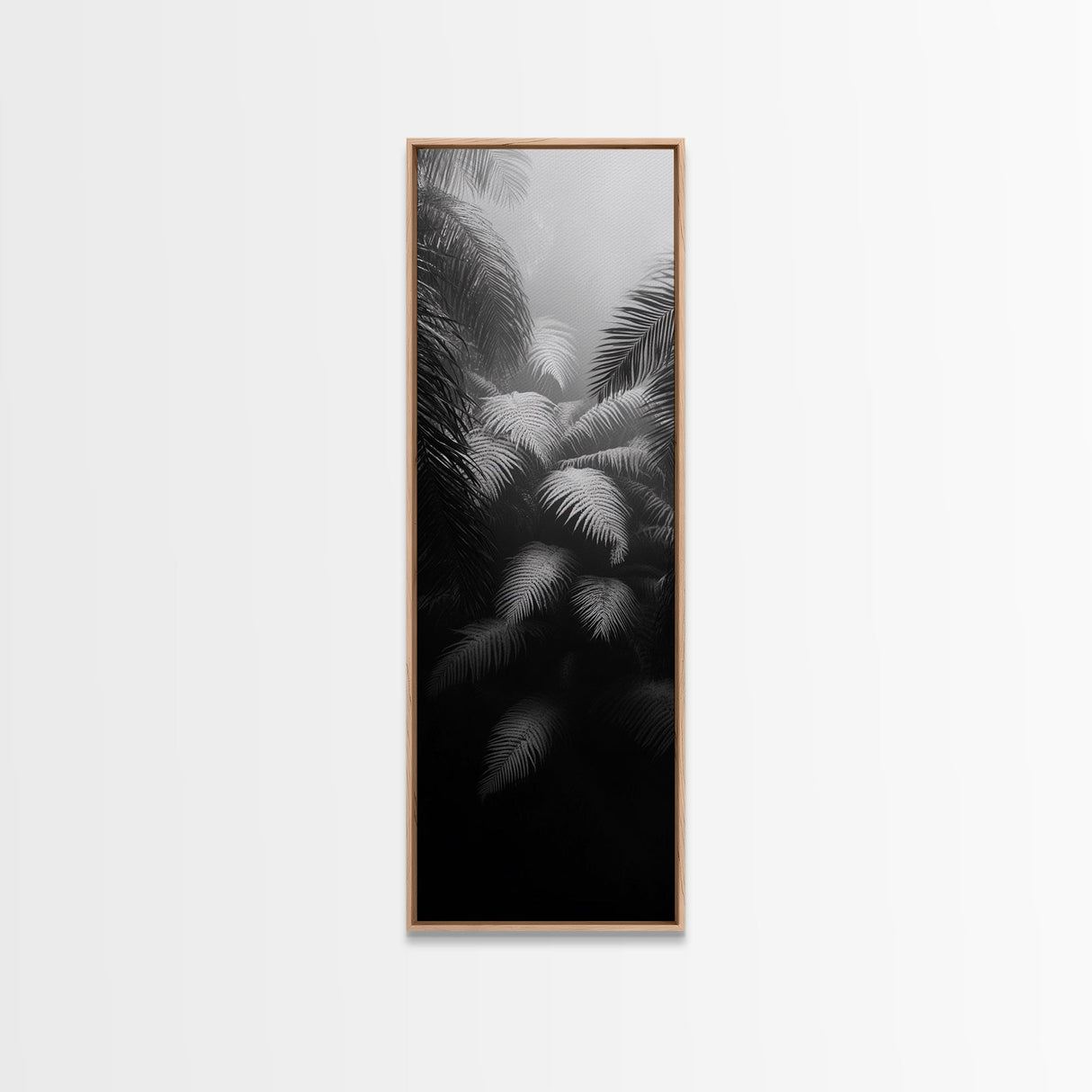 Fern Jungle Leaves, Tropical Botanical Print, Misty Rainforest Wall Art, Framed Canvas Print, Bathroom Decor, Moody Plant Art