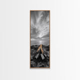 Beach Bonfire Glow, Coastal Campfire Art, Sunset Ocean Scene, Framed Canvas Print, Autumn Decor, Rustic Living Room Wall Art