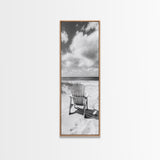 Ocean View Chair, Sandy Dunes, Seaside Retreat, Minimalist Beach, Calm Vibes, Framed Canvas Print, Bedroom Wall Art, Coastal Cottage Style