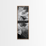 Weathered House, Abandoned Shack, Reflection Lake, Framed Canvas Print, Rustic cabin wall art, Fall entryway decor, Moody farmhouse aesthetic