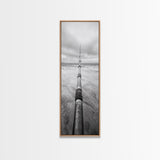 Pipeline Perspective, Industrial Seascape, Grunge Aesthetic, Framed Canvas Print, Coastal industrial art, Minimalist hallway decor, Monochrome print