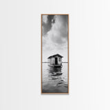 Floating Cabin, Water House, Tranquil Escape, Framed Canvas Print, Serene lake house wall art, Cabin decor, Nature minimalist bathroom print
