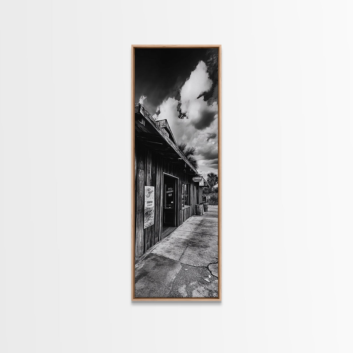 Western Saloon, Rustic Storefront, Desert Vibes, Black and White Photography, Framed Canvas Print, Man Cave Art, Americana Wall Style