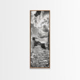 Coastal Street, Ocean View, Mediterranean Charm, Monochrome Photography, Framed Canvas Print, Living Room Print, Kitchen Wall Art