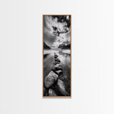 Mountain Stream, Stone Path, Black and White Nature, Scenic Landscape, Framed Canvas Print, Modern Cabin or Rustic Wall Decor, Office Art