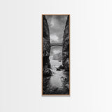Sea Arch, Cliff Bridge, Coastal Landscape, Dramatic Ocean View, Black and White Framed Canvas Print, Bathroom Art, Hallway Wall Art