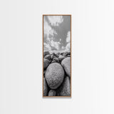 Granite Boulders, Coastal Rocks, Ocean Horizon, Dramatic Clouds, Framed Canvas Print, Nature Wall Art, Modern Beach House Decor