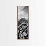 Rocky Jetty, Ocean Horizon, Black and White Seascape, Minimalist Nature, Canvas Print, Neutral Wall Decor, Office Wall Art, Hallway Decor