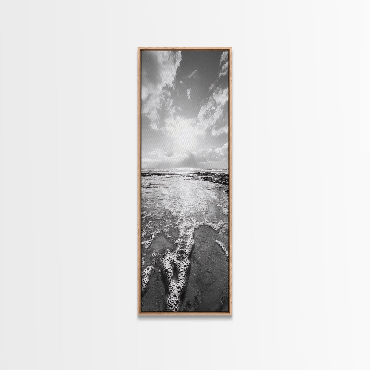 Ocean Foam, Morning Light, Tranquil Seashore, Black and White Coastal Print, Canvas Print, Minimalist Bathroom Print, Entryway Wall Art