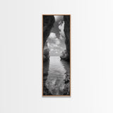 Ocean Cave, Tranquil Waters, Cloudy Sky, Coastal Wall Art, Canvas Print, Black and White Nature Decor, Modern Beach House Wall Art