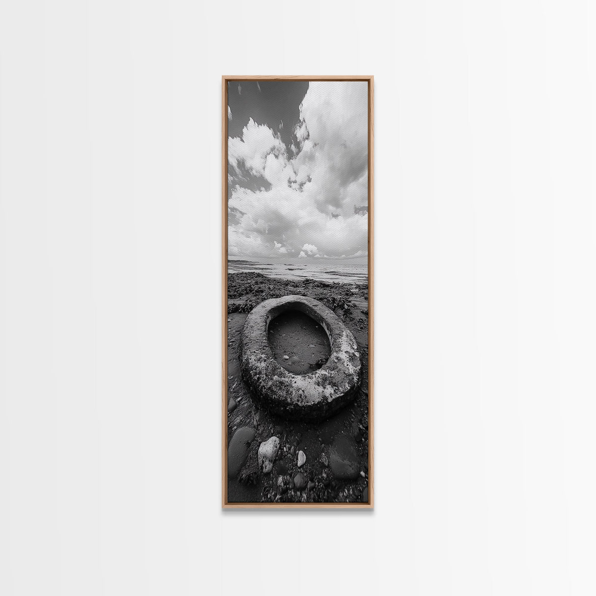 Tidepool Relic, Seaside Ruins, Moody Beach Scene, Framed Canvas Print, Coastal Bathroom Art, Ocean Inspired Decor, Surreal Photography