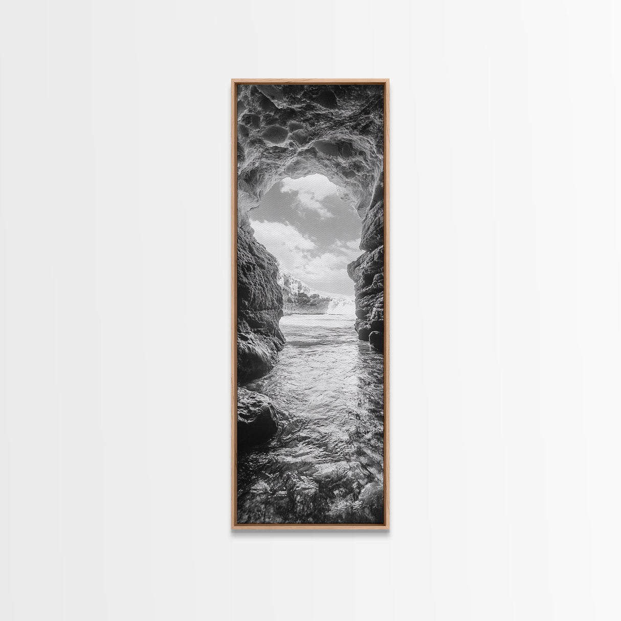 Sea Cave View, Ocean Opening, Rugged Rock Passage, Framed Canvas Print, Coastal Wall Art, Adventure Decor, Modern Rustic Style