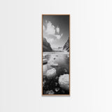 Arctic River, Snowy Mountains, Glacier Melt, Framed Canvas Print, Winter Landscape Art, Modern Living Room Decor, Nordic Aesthetic