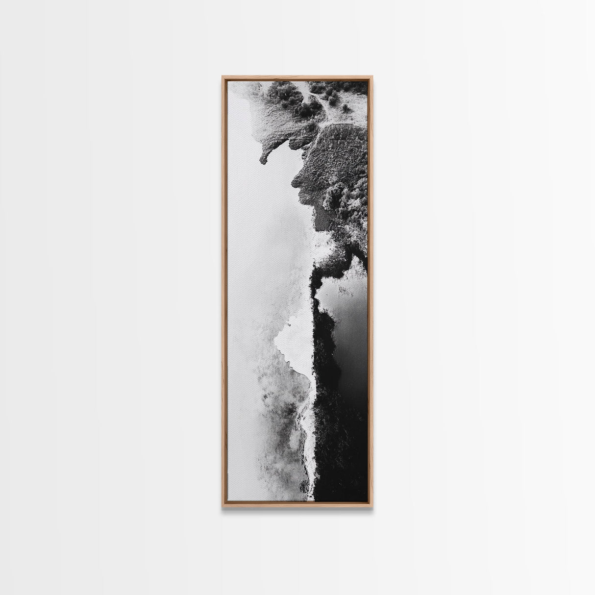 Aerial Coastline, Abstract Shore, Natural Edge, Canvas Print, Modern Living Room Wall Art, Black and White Photography, Coastal Decor