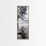 Misty Lake, Tree Reflection, Tranquil Morning, Framed Canvas Print, Bedroom Wall Art, Serene Nature Photography, Minimalist Art Style