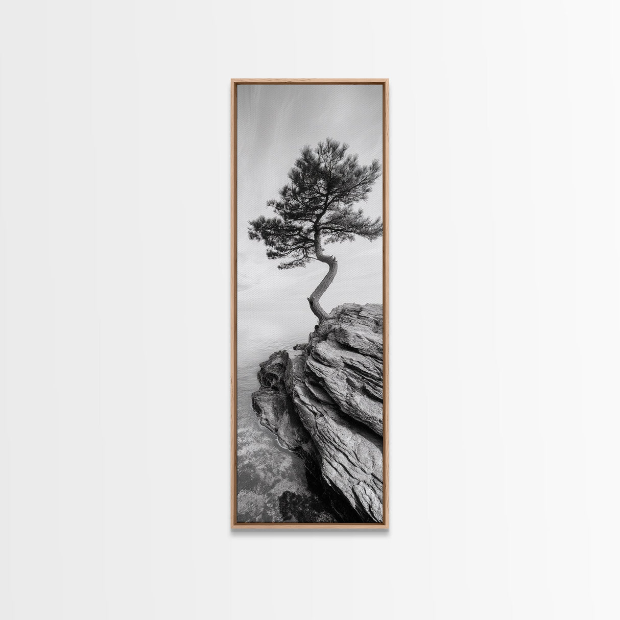 Lone Pine Tree, Minimal Nature, Tranquil Cliff Scene, Zen Forest Print, Framed Canvas Print, Japandi Wall Art, Entryway Tree Print, Nature Minimalism