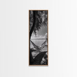 Hammock Dreams, Coastal Rest, Lakeside Retreat, Chill Vibes, Framed Canvas Print, Boho Wall Art, Serene Bedroom Art, Relaxation Inspired Decor