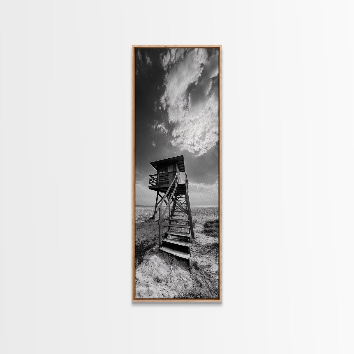 Lifeguard Tower, Beach Vibes, Ocean Escape, Dramatic Sky, Framed Canvas Print, Surf Shack Decor, Coastal Bedroom Wall Art, Minimal Beach Art
