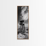 Lifeguard Tower, Beach Vibes, Ocean Escape, Dramatic Sky, Framed Canvas Print, Surf Shack Decor, Coastal Bedroom Wall Art, Minimal Beach Art