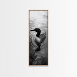 Water Loon, Lake Bird, Floating Wildlife, Nature Stillness, Serene Waterfowl Framed Canvas Print, Cabin Wall Art Rustic Lakehouse Decor
