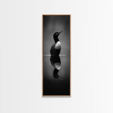 Reflected Loon, Lake Silence, Bird Mirror, Wildlife Art, Moody Black White Framed Canvas Print, Study Nature Wall Decor Minimalist Style