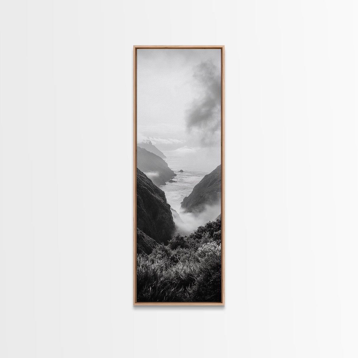 Foggy Coast, Ocean Cliffs, Atmospheric Horizon, Canvas Print, Nature Wall Art, Moody Landscape, Neutral Tones, Hallway or Office Decor