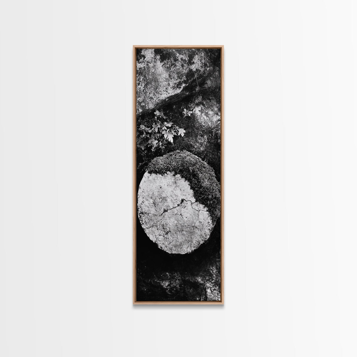 Zen Circle Stone, Forest Texture, Nature Balance, Canvas Print, Rustic Bathroom Decor, Earthy Wall Art, Minimalist Natural Style