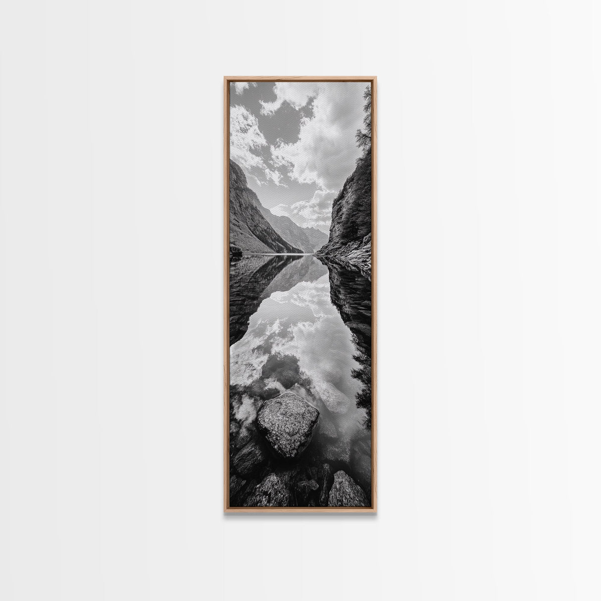 Reflective Lake, Cloud Mirror, Mountain Calm, Canvas Print, Serene Bedroom Wall Art, Nature Tranquility, Scandinavian Landscape Style