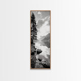 Mountain Lake Peace, Still Water View, Nature Escape, Framed Canvas Print, Living Room Wall Art, Nordic Cabin Decor, Minimal Landscape