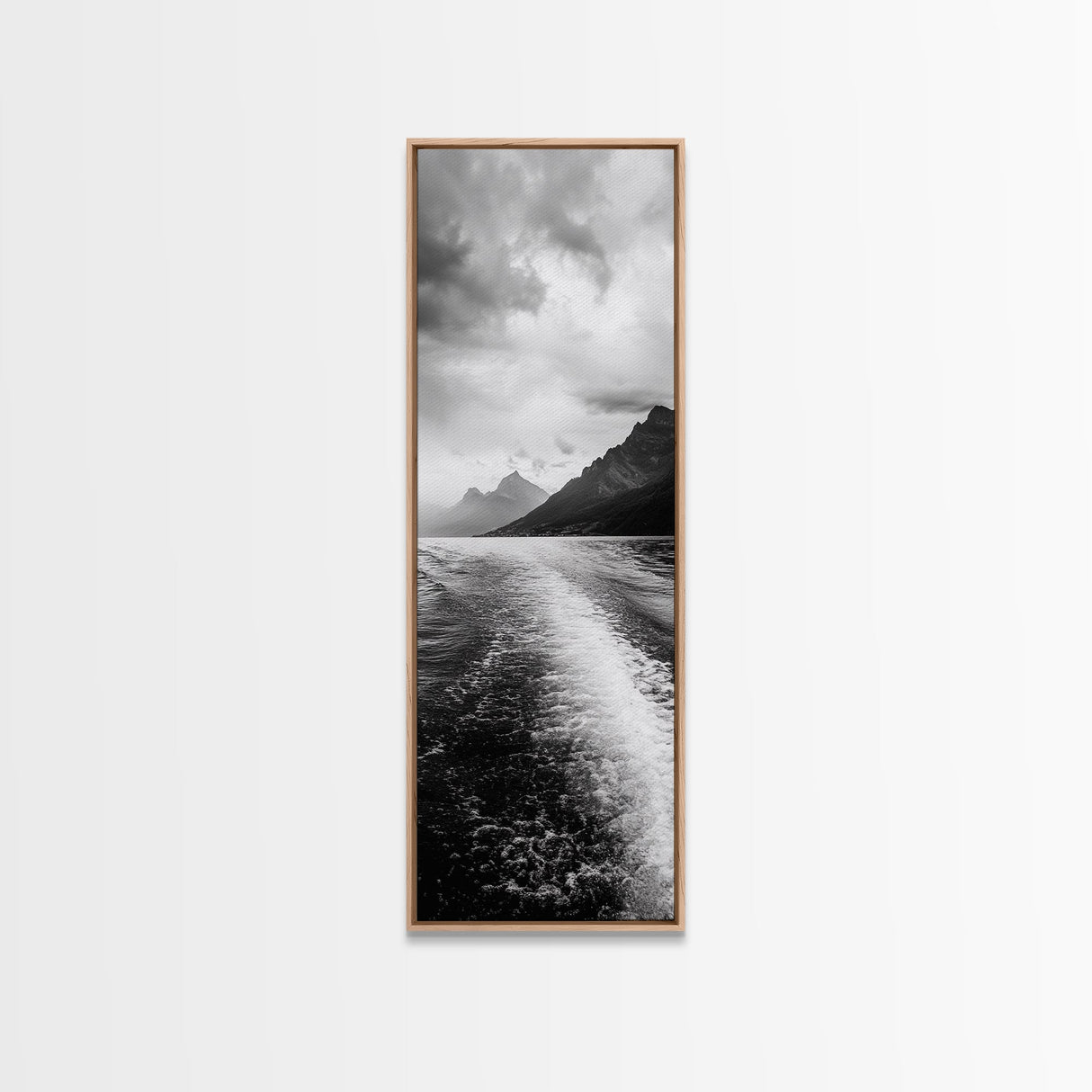 Boat Wake Lines, Alpine Coast, Moody Waters, Canvas Print, Minimalist Lake Art, Office Wall Decor, Modern Nautical Landscape Style