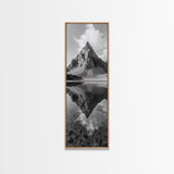 Sharp Mountain Peak, Reflection Stillness, Monochrome Wild, Framed Canvas Print, Rustic Cabin Wall Art, Nature Lover Gift Idea
