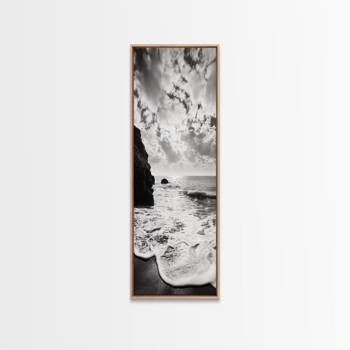 Ocean Sunset Foam, Coastal Waves Print, Seascape Minimalist, Fall Bathroom Decor, Canvas Print, Black White Beach Photography