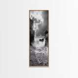 Wave Crash Rocks, Ocean Drama Scene, Moody Beach Photography, Coastal Kitchen Decor, Framed Canvas Print, Nautical Wall Art