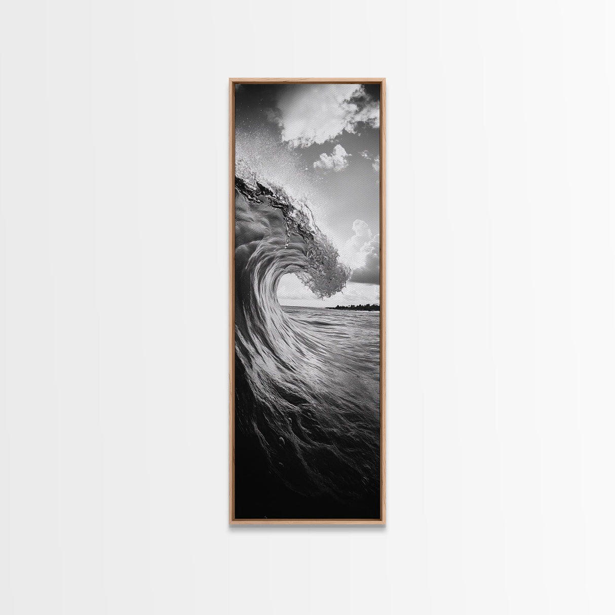 Ocean Wave Curl, Black White Surf, Modern Coastal Art, Bathroom Beach Decor, Framed Canvas Print, Minimalist Wall Style, Living Room Art