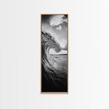 Ocean Wave Curl, Black White Surf, Modern Coastal Art, Bathroom Beach Decor, Framed Canvas Print, Minimalist Wall Style, Living Room Art
