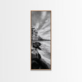 Coastal Resort Scene, Waves Rocks Hotel, Tropical Vacation Art, Beach House Wall Decor, Canvas Print, Living Room Style, Coastal Minimalist
