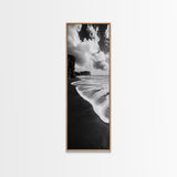 Shoreline Edge, Ocean Waves, Coastal Horizon, Framed Canvas Print, Black and White Beach Art, Bathroom Art, Entryway Wall Decor