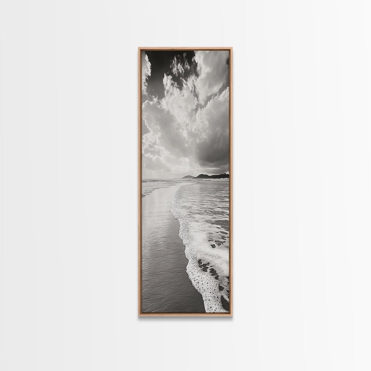 Beach Horizon, Ocean Calm, Foamy Shore, Black White Coastal Art, Canvas Print, Bathroom Decor, Peaceful Coastal Minimalist Style