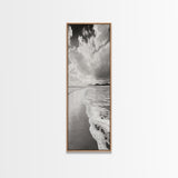 Beach Horizon, Ocean Calm, Foamy Shore, Black White Coastal Art, Canvas Print, Bathroom Decor, Peaceful Coastal Minimalist Style