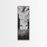 Seaside Cliffs, Ocean Gateway, Tranquil Cove, Framed Canvas Print, Nautical Wall Art, Modern Coastal Decor, Neutral Beach Style