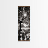 Sunlight Tree, Autumn Glow, Nature Shadowplay, Black White Forest Scene, Canvas Print, Fall Living Room Art, Boho Earthy Wall Decor
