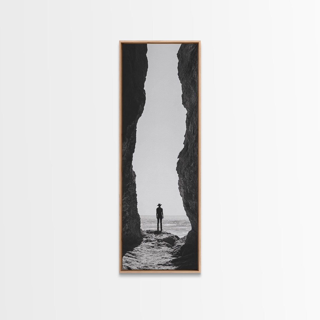 Lone Cowboy, Cliff View, Western Vibes, Silhouette Minimalist, Framed Canvas Print, Farmhouse Wall Art, Masculine Desert Decor