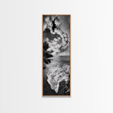 Rocky Coastline, Ocean Foam, Sunset Glow, Framed Canvas Print, Nautical Wall Art, Beach House Decor, Moody Seascape Photography