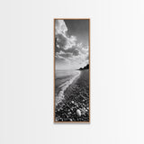 Pebble Beach, Gentle Waves, Coastal Calm, Framed Canvas Print, Minimalist Bathroom Wall Art, Nature Texture Decor, Seaside Zen, Office Wall Art