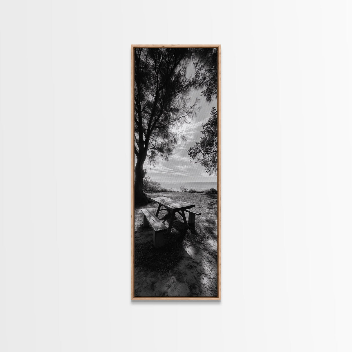Seaside Picnic Spot, Tranquil Coastal Scene, Nature Landscape, Framed Canvas Print, Dining Room Print, Beach House Wall Art, Hallway Decor