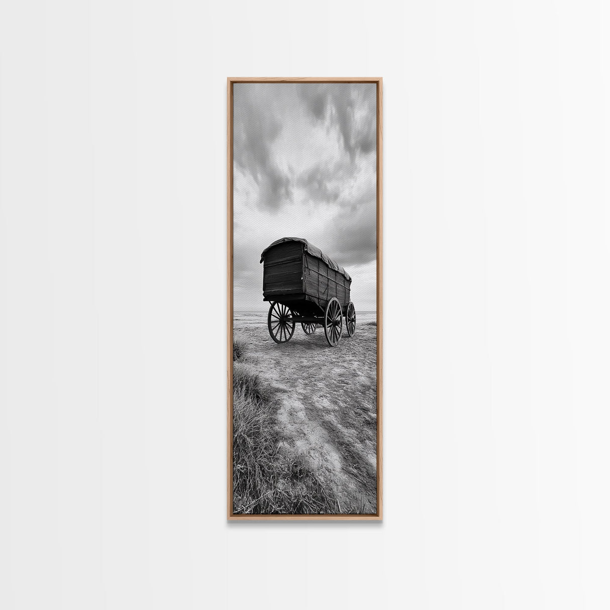 Covered Wagon Trail, Old West Scene, Vintage Rustic Art, Homestead Vibe, Framed Canvas Print, Farmhouse or Office Wall Art, Boho Bedroom