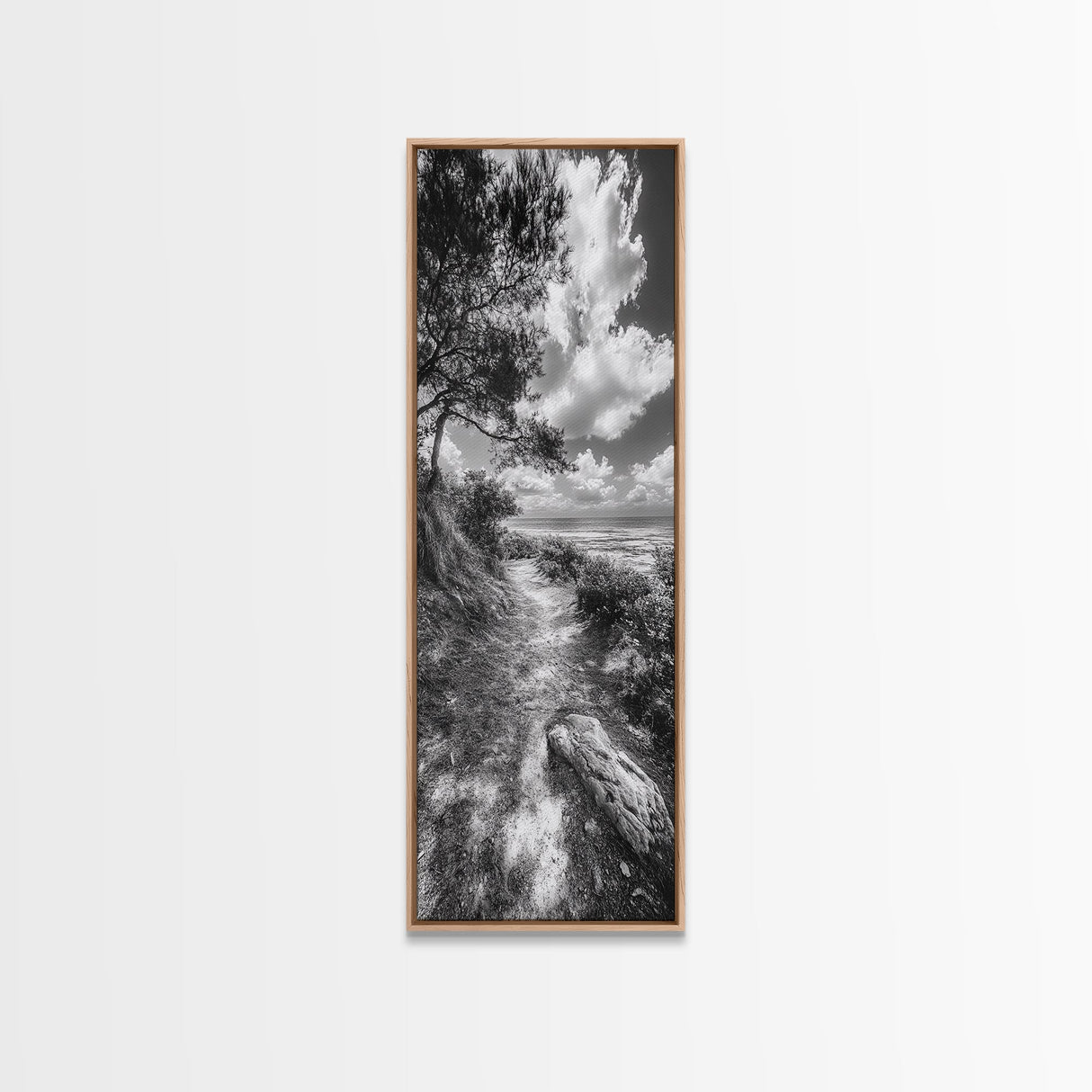 Coastal Nature Trail, Ocean Path View, Tranquil Landscape, Framed Canvas Print, Beach House Art, Bathroom Wall Art, Game Room Wall Art
