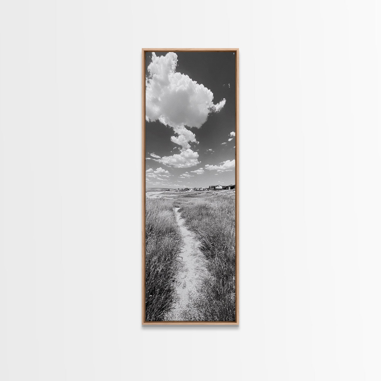 Countryside Trail View, Open Prairie Path, Farmhouse Nature, Framed Canvas Print, Entryway or Rustic Living Room Art, Beach House Decor