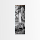 Weathered Sailboat Scene, Coastal Rustic Charm, Seafaring Wall Decor, Framed Canvas Print, Nautical Bathroom or Hallway Art, Ocean Decor